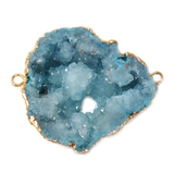 Sky Blue Druzy Geode Connector, Gold, 45x32mm - 1 piece