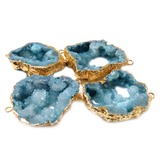 Sky Blue Druzy Geode Connector, Gold, 45x32mm - 1 piece
