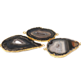 Black Slice Agate Connector, 30x25mm - 1 piece