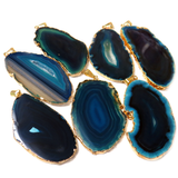 Turquoise Slice Agate Pendant, Gold, 61x38mm - 1 piece