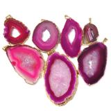 Fuschia Agate Slice Pendant, Gold, 59x32mm - 1 piece