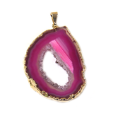Fuschia Agate Slice Pendant, Gold, 59x32mm - 1 piece