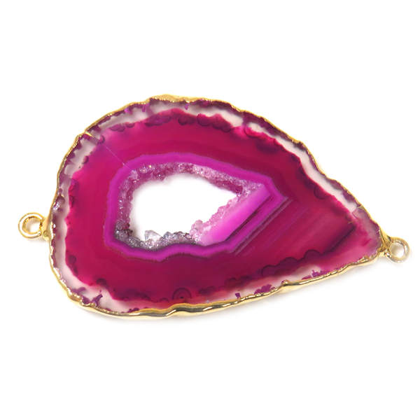 Fuschia Agate Slice Connector, 52x31mm - 1 piece