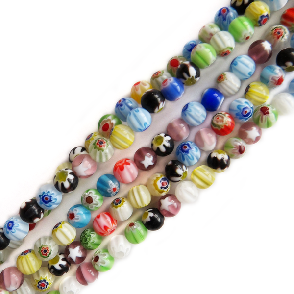 Small Round Millefiori, Multicolor, 6mm; 1 strand