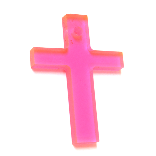 Small Cross Acrylic Pendant- Neon Pink