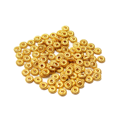 Spacer Beads, Gold Flat Round, Tibetan Style-5mm; 100pcs