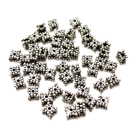 Square Spacer Beads, Antique Silver- 4x5mm; 50pcs