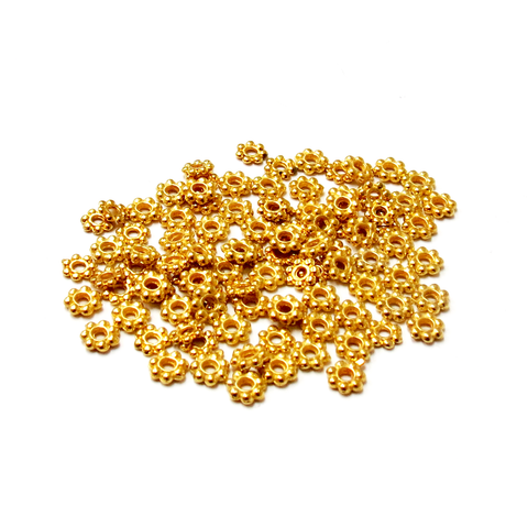 Daisy Spacer Beads, Gold, 4mm; 100 pieces