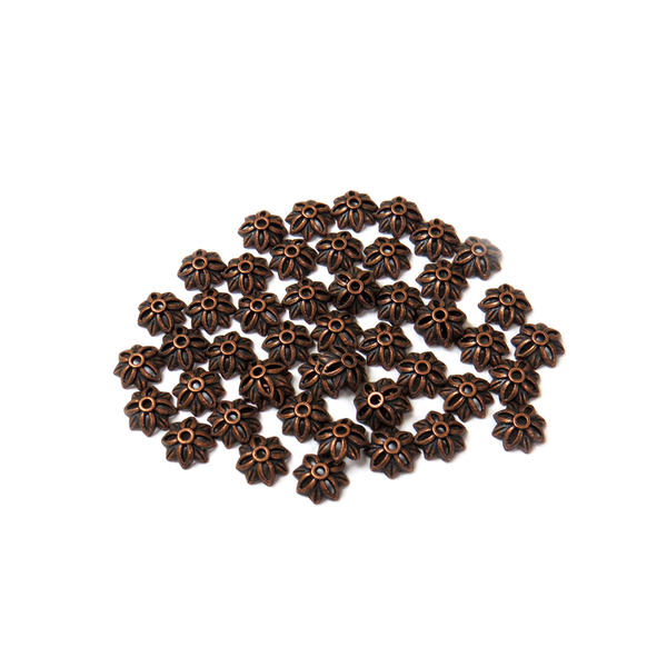 Flower End Caps, Copper, 10mm - 50 pieces