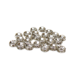 Spacer Beads with Rhinestone, Silver Plated Brass-8mm; 24pcs