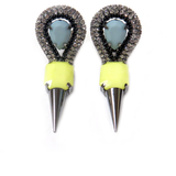 Spike Earring with Rhinestones, Yellow & Lignt Blue, 3 inches - 1 piece