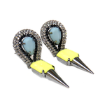Spike Earring with Rhinestones, Yellow & Lignt Blue, 3 inches - 1 piece