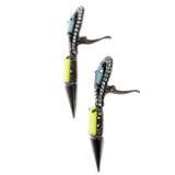 Spike Earring with Rhinestones, Yellow & Lignt Blue, 3 inches - 1 piece