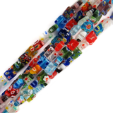 Square Millefiori, Multicolor, 8mm; 1 strand