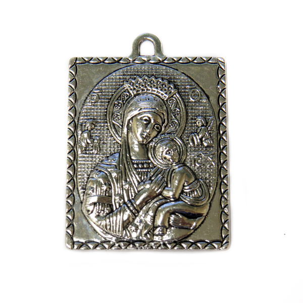 Square Virgin Mary with Jesus Charm, Silver 45x32mm; 1 piece
