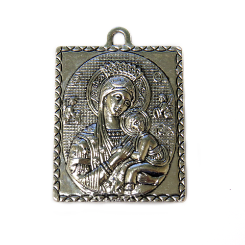 Square Virgin Mary with Jesus Charm, Silver 45x32mm; 1 piece
