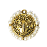 Saint Benedict Charm with Pearls, Gold, 28mm - 1 piece