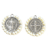 Saint Benedict Charm with Pearls, Silver, 28mm - 1 piece
