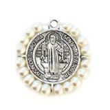 Saint Benedict Charm with Pearls, Silver, 28mm - 1 piece