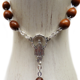 7mm Saint Michael Guardian Angel Italian Wood Rosary, Dark Brown, 14" Long; 1 piece