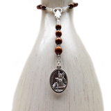 7mm Saint Michael Guardian Angel Italian Wood Rosary, Dark Brown, 14" Long; 1 piece