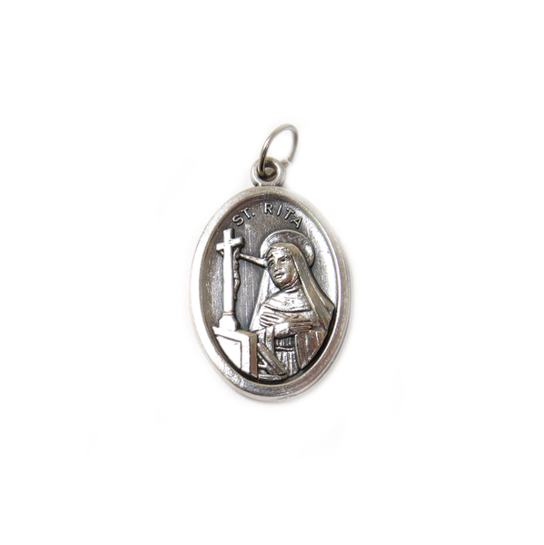 Saint Rita Italian Charm, Antique Silver, 25x16mm - 1 piece