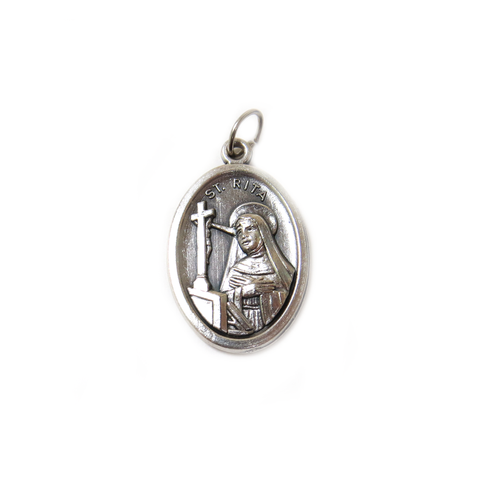 Saint Rita Italian Charm, Antique Silver, 25x16mm - 1 piece