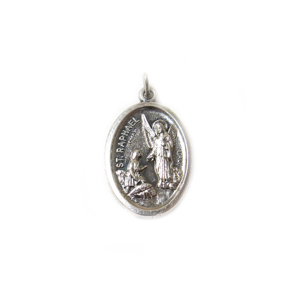 Saint Raphael Italian Charm, Antique Silver, 25x16mm - 1 piece