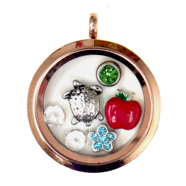 30mm Stainless Steel Round Locket; Rose Gold