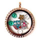 30mm Stainless Steel Round Locket with Rhinestones; Rose Gold