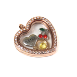 30mm Stainless Steel Heart Locket with Rhinestones; Rose Gold
