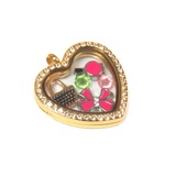 30mm Stainless Steel Heart Locket with Rhinestones; Gold