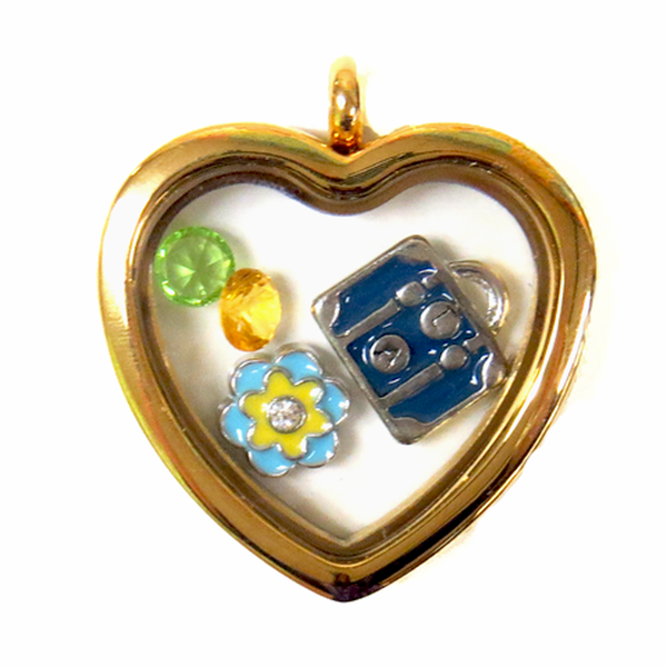 30mm Stainless Steel Heart Locket; Gold