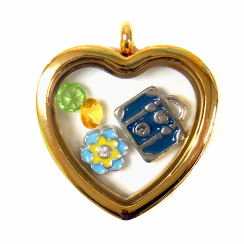30mm Stainless Steel Heart Locket; Gold