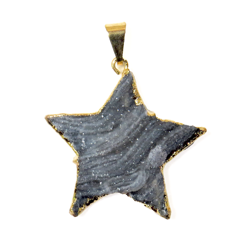 Star Chalcedony Druzy Pendant- Gold