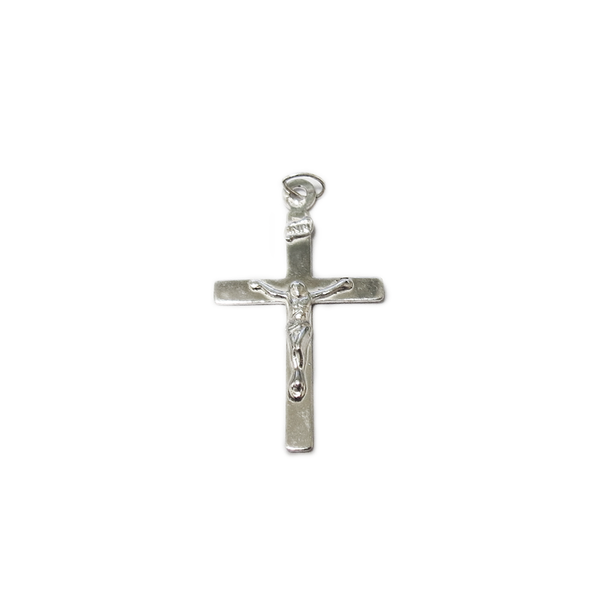 Flat Inri Sterling Silver Cross Pendant, 30x18mm, Silver; 1 piece