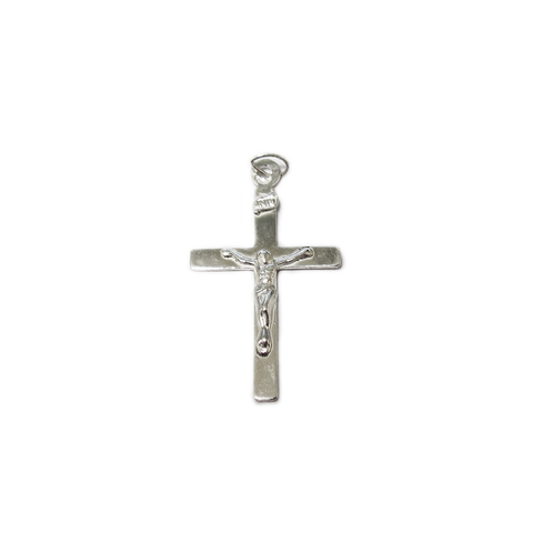 Flat Inri Sterling Silver Cross Pendant, 30x18mm, Silver; 1 piece