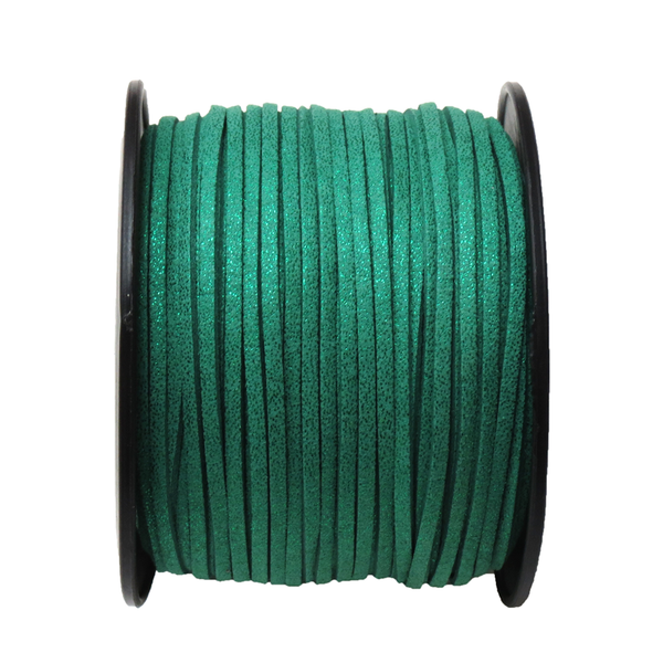 Suede Cord, 3mm- Emerald with Glitter; per yard