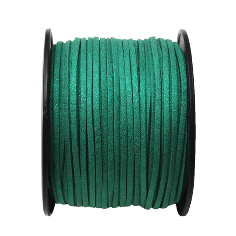 Suede Cord, 3mm- Emerald with Glitter; per yard