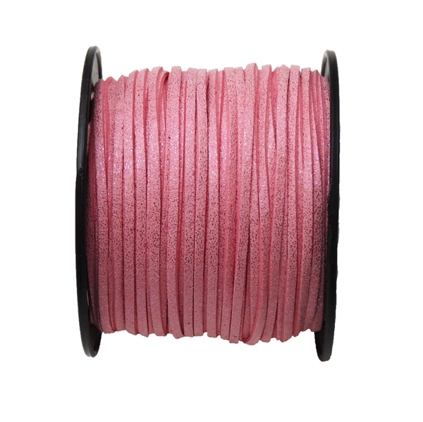 Suede Cord, 3mm- Pink with Glitter; per yard