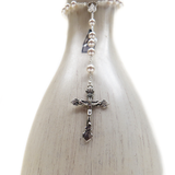 6mm Sterling Silver Swarovski White Pearl Italian Rosary, White, 17" Long; 1 piece