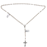 6mm Sterling Silver Swarovski White Pearl Italian Rosary, White, 17" Long; 1 piece