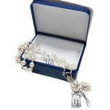 6mm Sterling Silver Swarovski White Pearl Italian Rosary, White, 17" Long; 1 piece