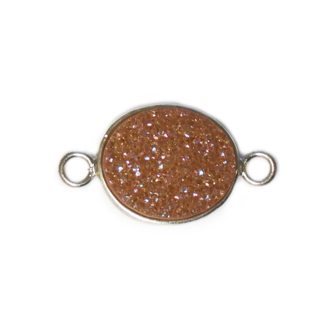 Tan Druzy Connector, Silver, 24x13mm; 1 piece