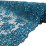 Amie, Embroidered Lace, Teal Blue, 54" Wide- 1 Yard
