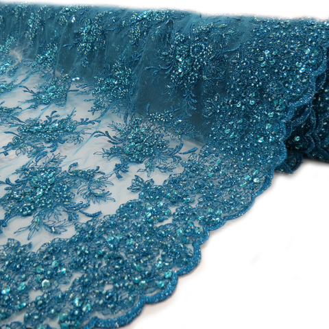 Amie, Embroidered Lace, Teal Blue, 54" Wide- 1 Yard