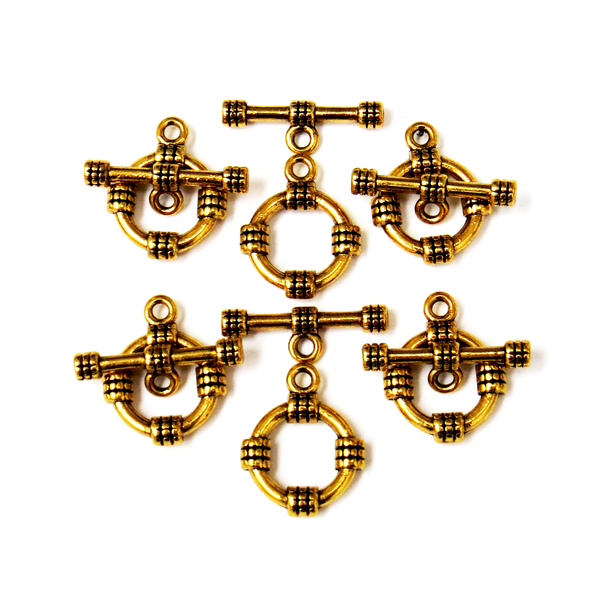 Toggle Clasp Tibetan Style, Antique Gold-15mm; 6pcs