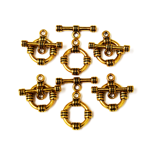Toggle Clasp Tibetan Style, Antique Gold-15mm; 6pcs