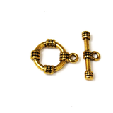 Toggle Clasp Tibetan Style, Antique Gold-15mm; 6pcs