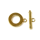 Toggle Clasp, Smooth Round Gold Plated Brass-15mm; 3pcs